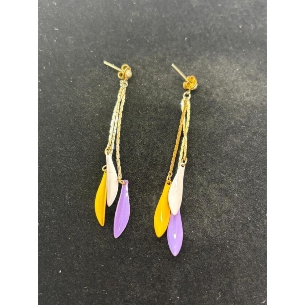 Earrings with Enameled Leaves on Multiple Dropped Chains So Fun Vintage Colorful
